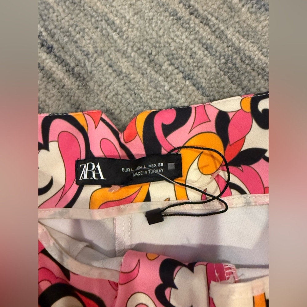 NWOT Zara Pink Psychedelic Floral Paisley Print '70s Retro Y2K Pleated Pants L - Picture 4 of 7